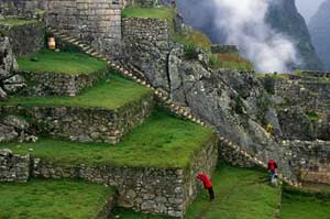 Tourists Climb Stone Stairs