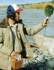 Biologist with a Salmon Tracking Device