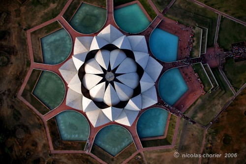 Baha'i Lotus Temple House of Worship, New Delhi aerial view